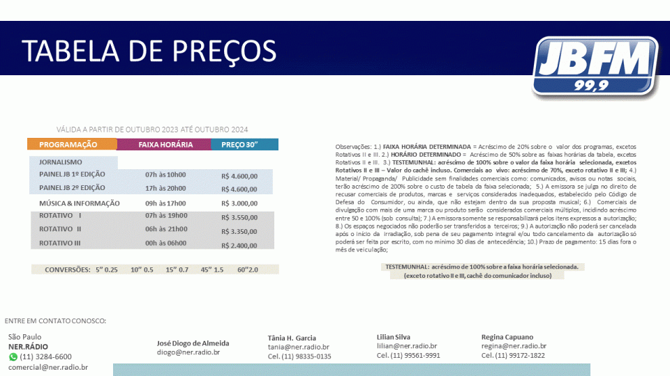 Tabela de Preços 